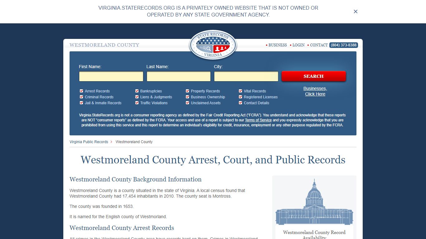 Westmoreland County Arrest, Court, and Public Records