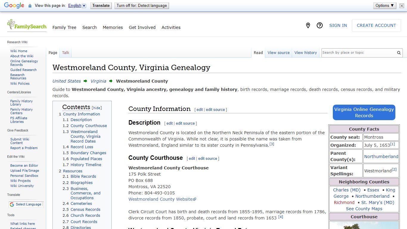 Westmoreland County, Virginia Genealogy • FamilySearch